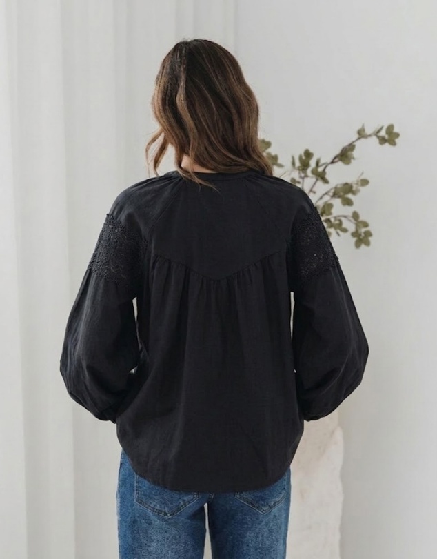 Esther & Co - Chenille Blouse - Black Lace
