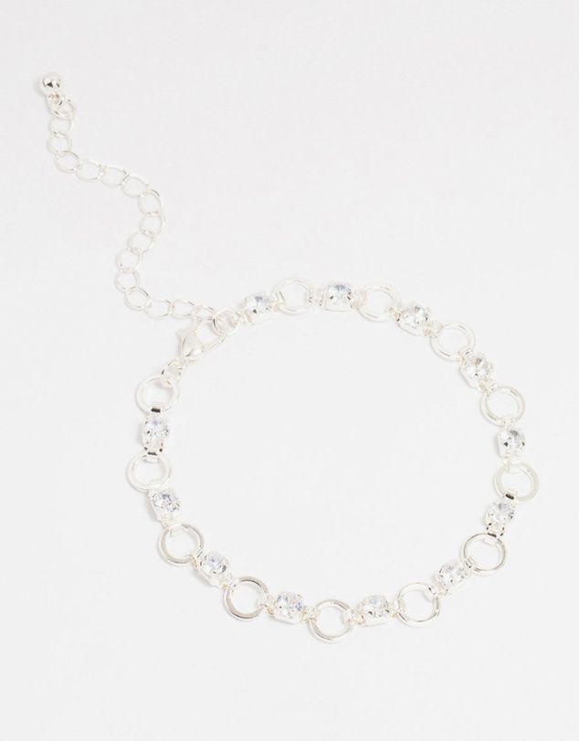 Lovisa - Silver Plated Brass Cubic Zirconia Alternating Link Bracelet