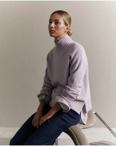 Trenery - Merino Funnel Neck Pullover in Lilac
