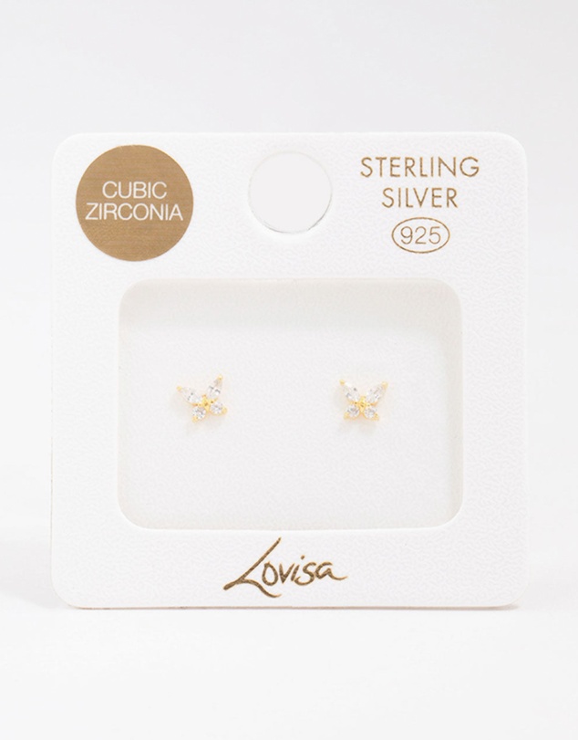 Lovisa - Gold Plated Sterling Silver Cubic Zirconia Butterfly Stud Earrings