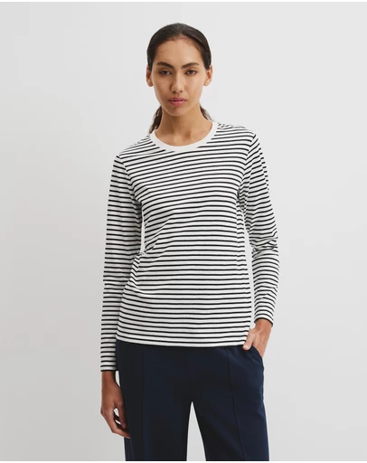 Country Road - Australian Good Earth Cotton Stripe Textured Slub Long Sleeve T-shirt