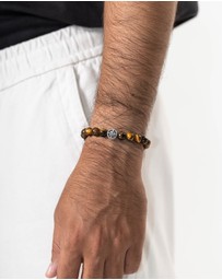 Kuzzoi - ICONIC EXCLUSIVE - Bracelet Mens Tiger Eye Beads Compass in 925 Sterling Silver