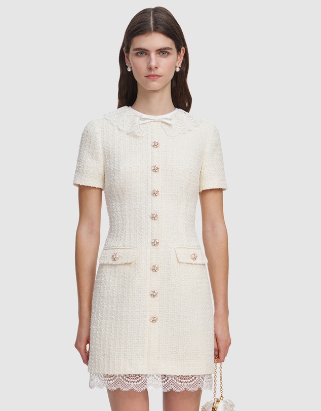 Self Portrait - Boucle Lace Trim Mini Dress