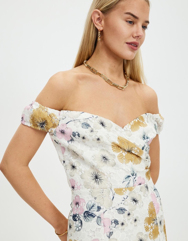 Pink Ruby - Night Flower Off Shoulder Maxi Dress