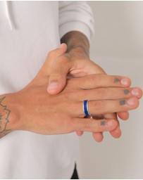 Kuzzoi - ICONIC EXCLUSIVE - Ring Band Basic Geo Casual with Enamel Blue in 925 Sterling Silver