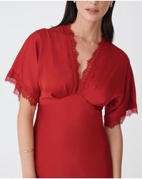 Forcast - Cleo Lace Trim Satin Dress