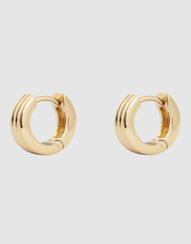 Wanderlust + Co - Triple Band Gold 8mm Baby Huggie Earrings