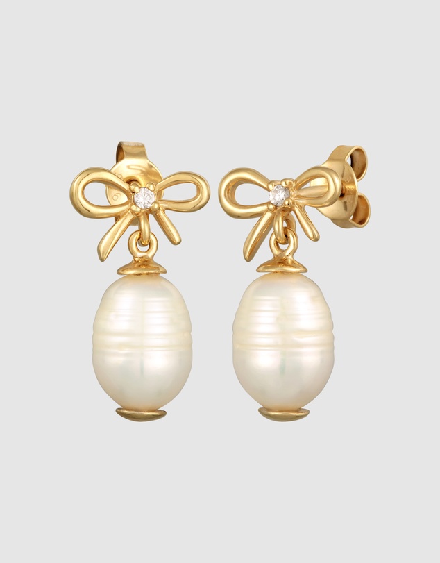 Elli Jewelry - Bow Pearl Drop Earrings in Gold-Plated 925 Silver
