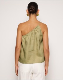 AERE - Linen Gathered One Shoulder Top