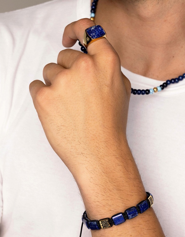 Nialaya Jewellery - The CZ Flatbead Collection - Blue Lapis and Black CZ