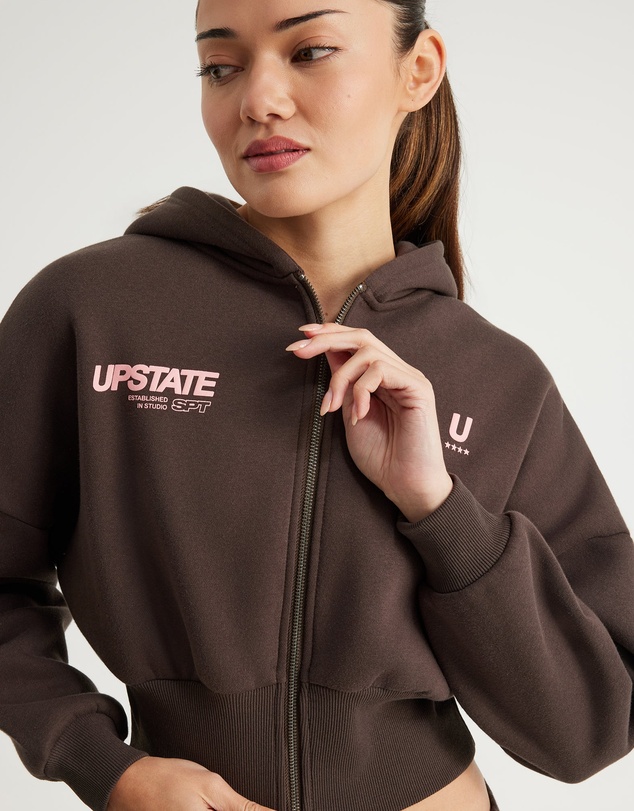 Upstate - Cropped Zip Thru Hoodie - Espresso