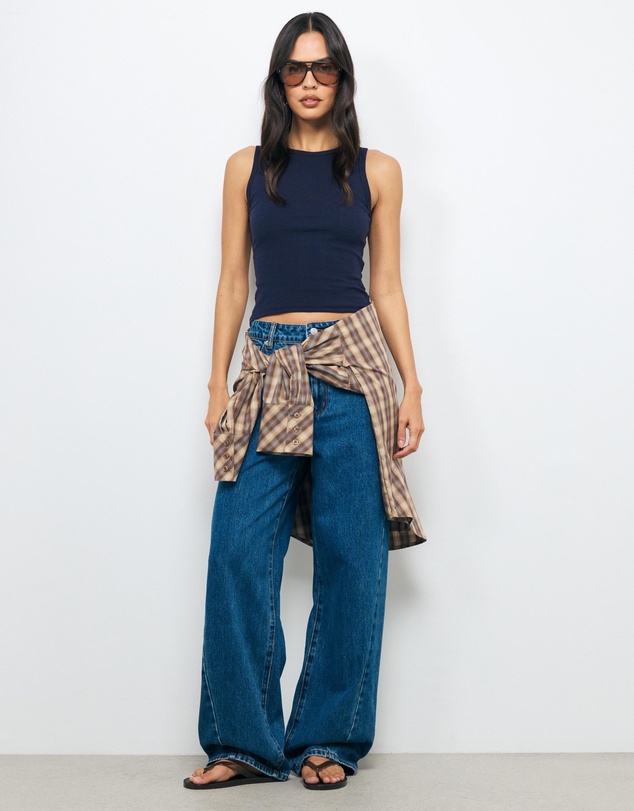 AERE - High Rise Seam Detail Wide Leg Jeans