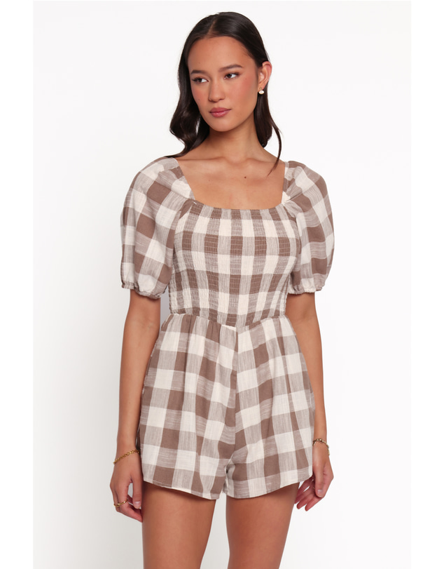 Petal & Pup - Evie Puff Sleeve Playsuit - Brown Gingham