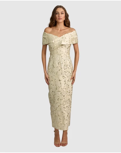 Romance by Honey and Beau - Crechia Jacquard Off Shoulder Dress