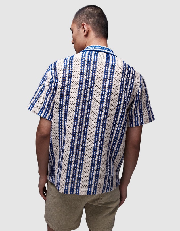 Topman - SS Relaxed Striped Crochet Shirt