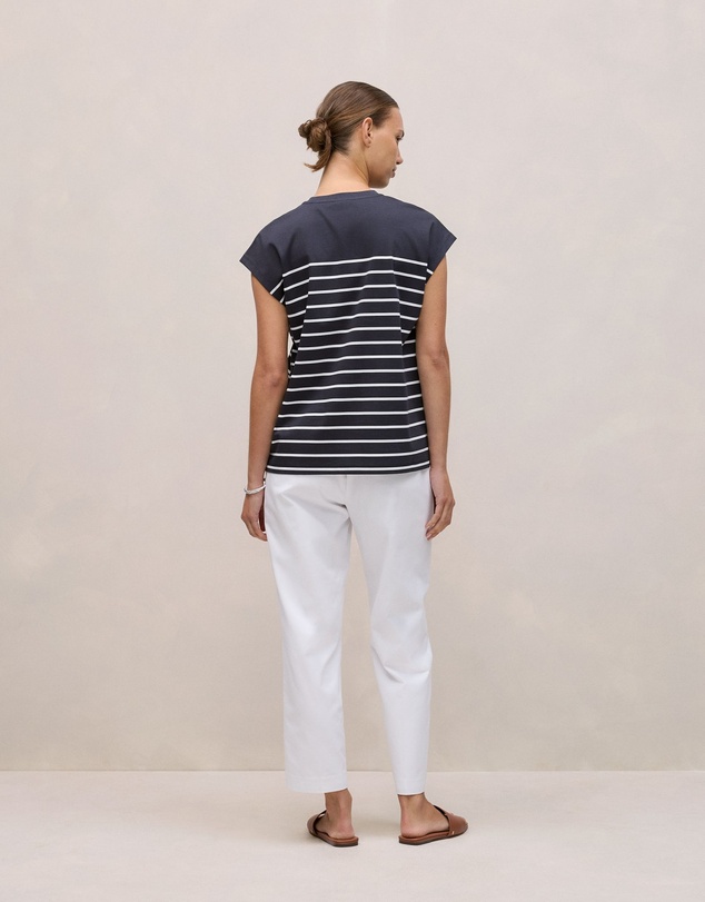 Trenery - Breton Stripe Cap Sleeve T-shirt in Night Sky