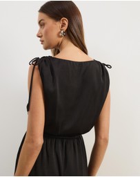 Atmos&Here - Danni Satin Shoulder Tie Midi Dress