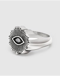 Nialaya Jewellery - Men's Vintage Evil Eye Ring with Clear Crystal
