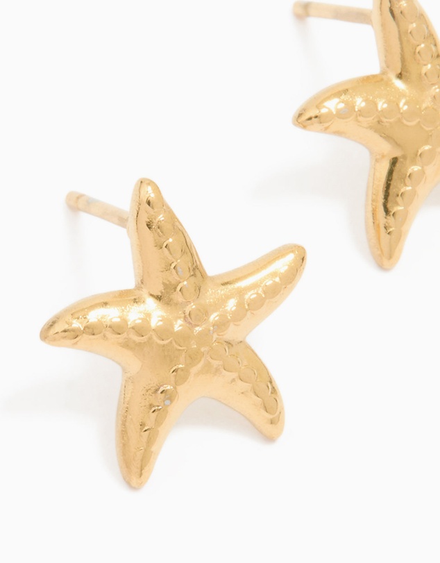 Lovisa - Waterproof Gold Plated Stainless Steel Textured Starfish Stud Earrings