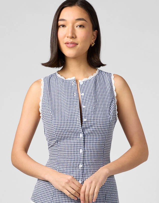MVN - Gingham Lace Trim Top
