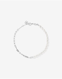 Michael Hill - Half Cultured Freshwater Pearl Half Paperclip Chain Bracelet in Sterling Silver