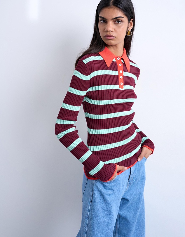 TOPSHOP - Knitted Striped Collar Polo