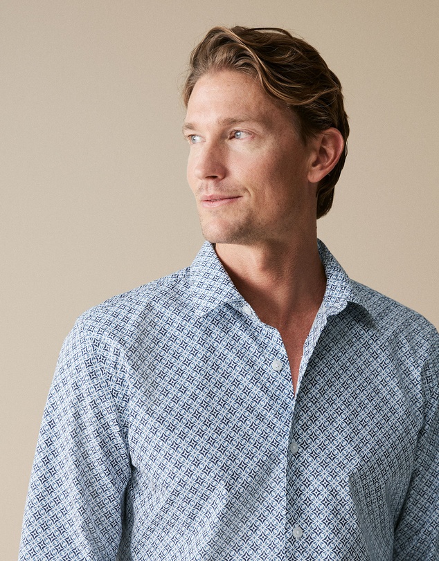 Trenery - Tailored Fit Diamond Geo Print Shirt in Blueprint