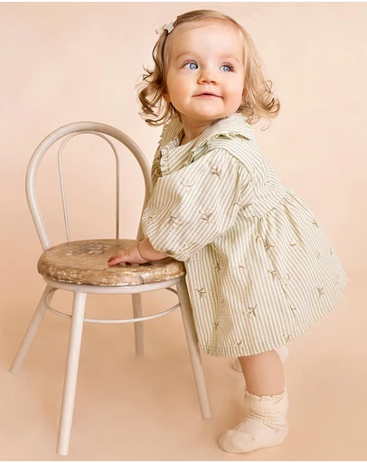 Fox & Finch - Orchard Bloom Emb. Stripe Overlay Dress - Babies