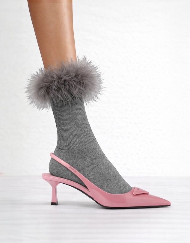 High Heel Jungle - Frou-Frou Faux Fur Trim Combed Cotton Socks