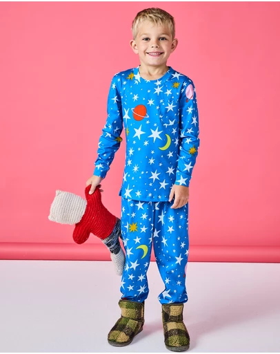 Kip&Co - Stars And Moon Organic Cotton LS Top Pants Pyjama Set - Kids-Teens