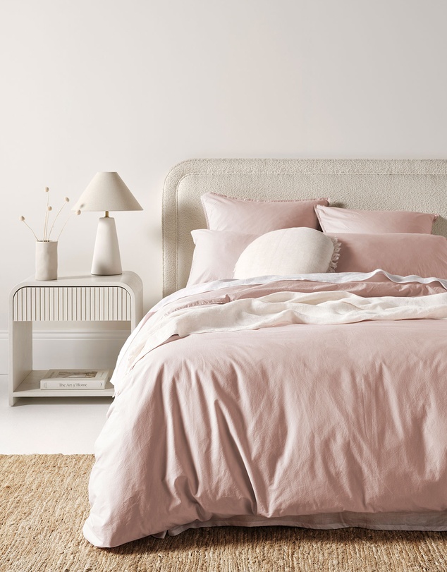 Aura Home - Evie Stonewash Organic Cotton Quilt Cover in Blush Pink