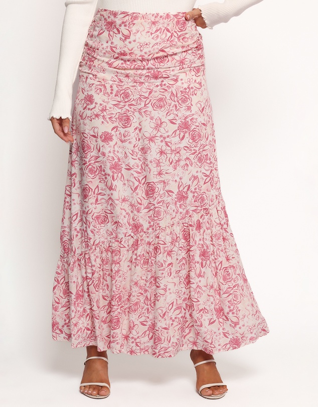 Petal & Pup - Velda Ruched Maxi Skirt - Pink Floral