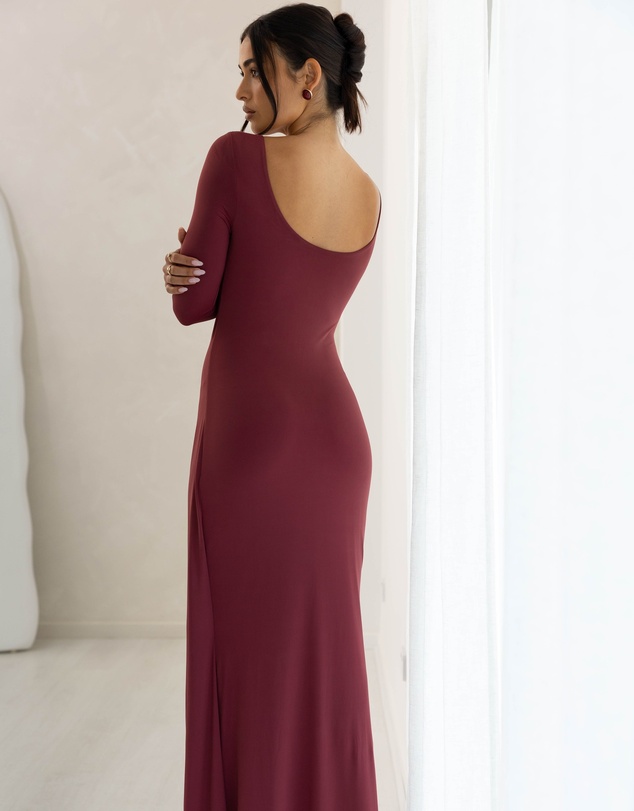 Beginning Boutique - Misaki Burgundy Long Sleeve Wrap Maxi Dress