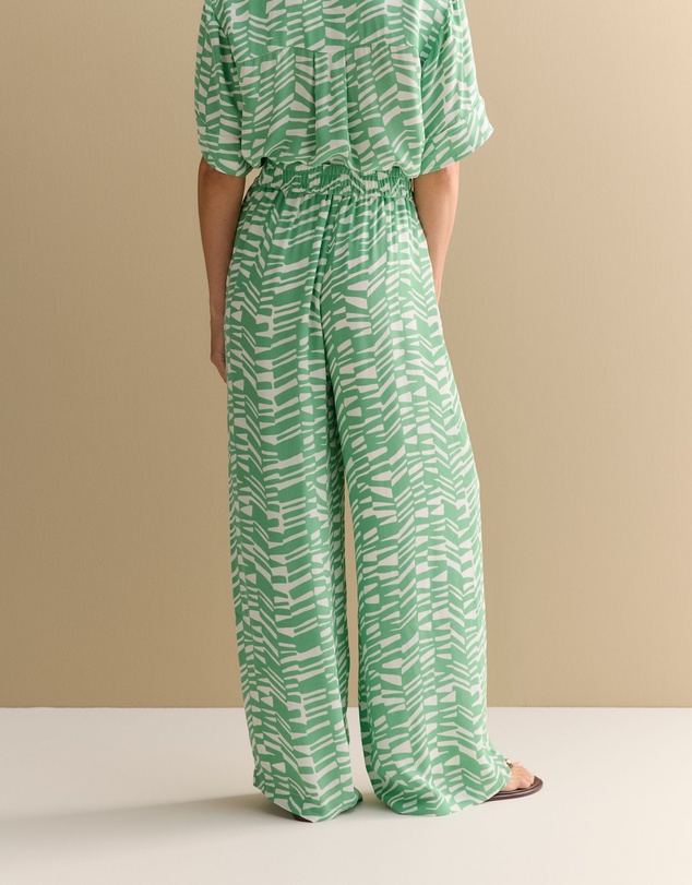 Trenery - Abstract Geo Wide Leg Pull On Pant in Matcha