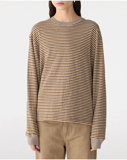 Bassike - Stripe Slouch LS T-Shirt