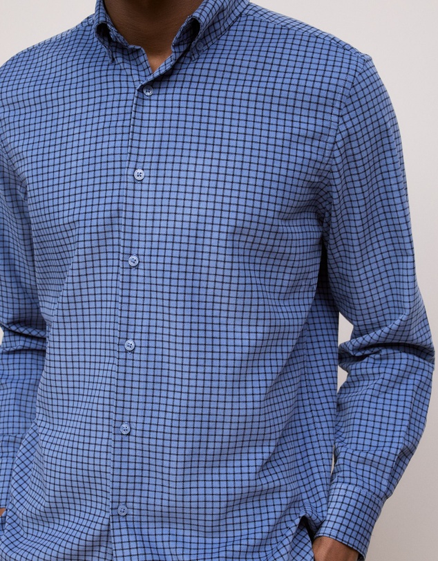 Trenery - Regular Fit Cord Check Shirt in Steel Blue