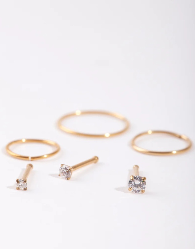 Lovisa - Gold Cubic Zirconia Nose Ring 6-Pack