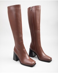 RAID - Sterling high block heeled knee boots in Brown