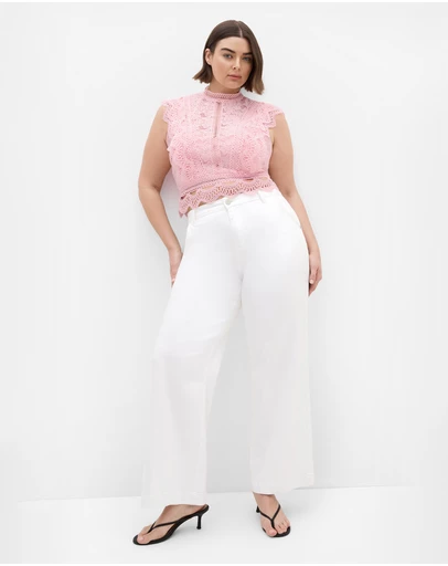 City Chic - Plus size Lucielle Sleeveless Lace Top - heavenly pink