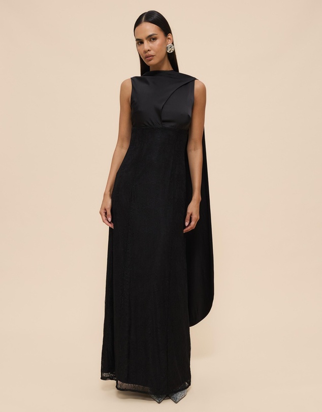 Revibe - Repaired CHANCERY Nia Self Scarf Satin and Lace Maxi Dress - AU 10