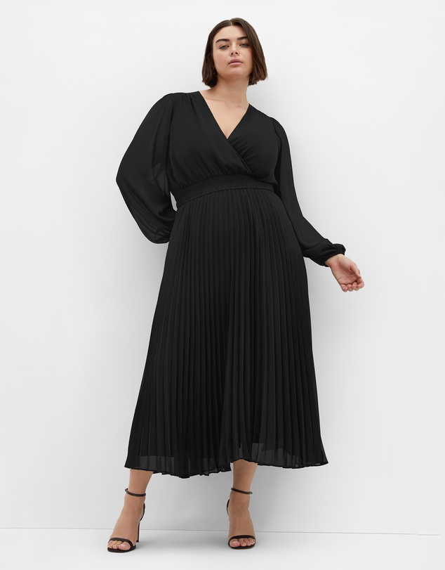 City Chic - Plus size Finley Sheer Pleat Dress - black