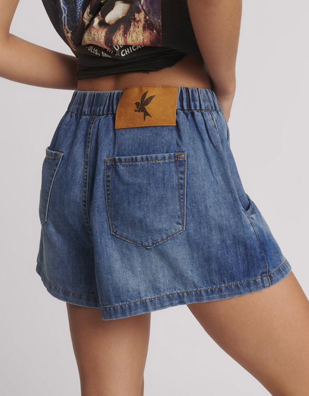 ONE TEASPOON - Funks High Waist Elasticated Flippy Denim Short - Blue Love