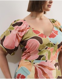 Atmos&Here Curvy - Kiki Puff Sleeve Cotton Poplin Midi Dress
