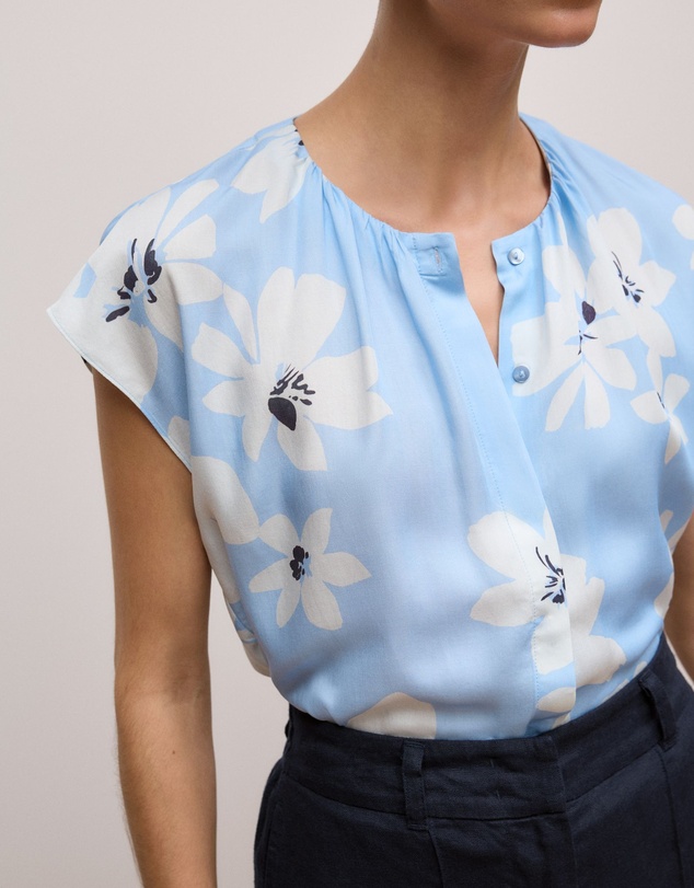 Trenery - Sorell Modal Cap Sleeve Blouse in Soft Blue
