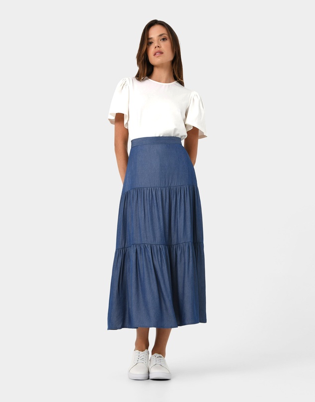 Forcast - Ayleen Chambray Tiered Skirt
