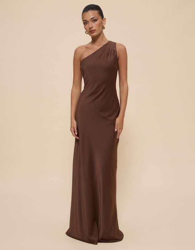 Revibe - Repaired CHANCERY Hallie Satin One Shoulder Drape Maxi Dress - AU 8