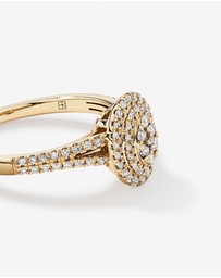 Michael Hill - 0.30 Carat TW Oval Shaped Cluster Diamond Halo Engagement Ring in 10kt Yellow Gold