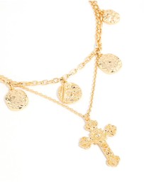 Lovisa - Gold Plated Cross & Coin Layered Necklace