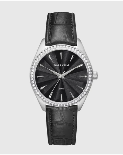 Maxum - Sydney - Black Dial, Silver Tone Case & Black Leather Band