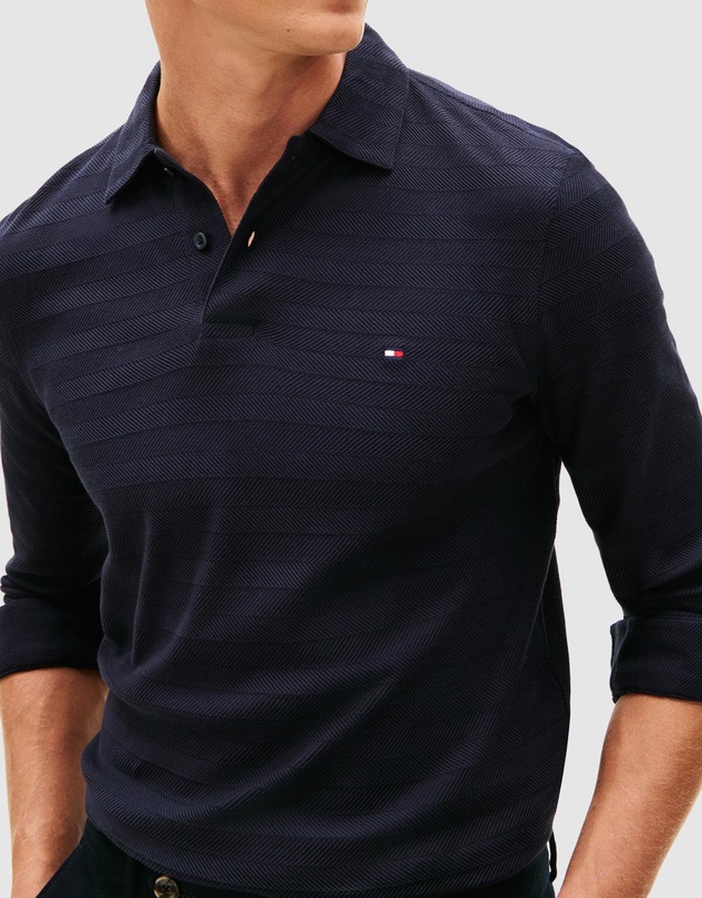 Tommy Hilfiger - Herringbone Jacquard Long Sleeve Polo Shirt